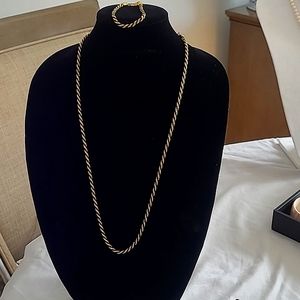 Vintage Trifari Black & Gold Rope Chain Necklace with Bracelet